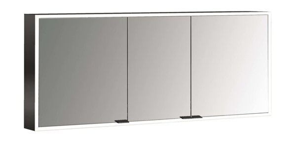 Emco asis prime Lichtspiegelschrank, Aufputzmodell, 3 Türen, mit Lichtpaket, 1600mm, 9497, Ausführung: Gehäuse schwarz - Rückwand verspiegelt von Emco