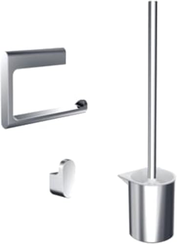 Emco Flow 3 in 1 Badacccessoire-Set mit WC-Bürstengarnitur, Doppelhaken & Toilettenpapierhalter ohne Deckel, elegantes Badezimmer Set zur Wandmontage aus Metall, chrom von Emco