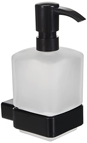 Emco loft Flüssigseifenspender (Behälter Kristallglas satiniert, Höhe 160 mm, Breite 70 mm) Pumpkopf Kunststoff schwarz, 52113301 von Emco