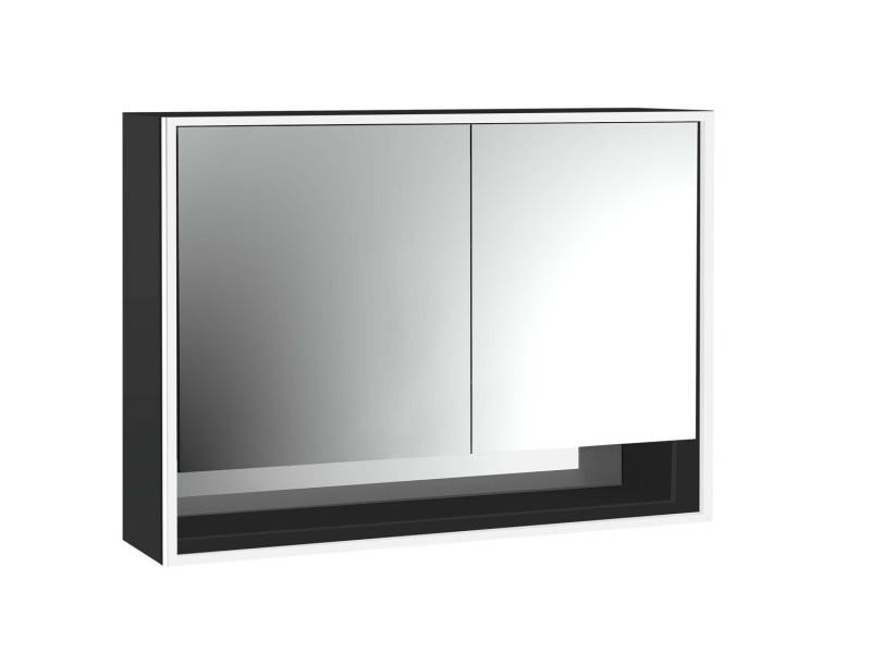 emco loft Lichtspiegelschrank mit Unterfach, 1000mm, 2 Türen, Aufputzmodell, schwarz/spiegel, 979813516 von Emco