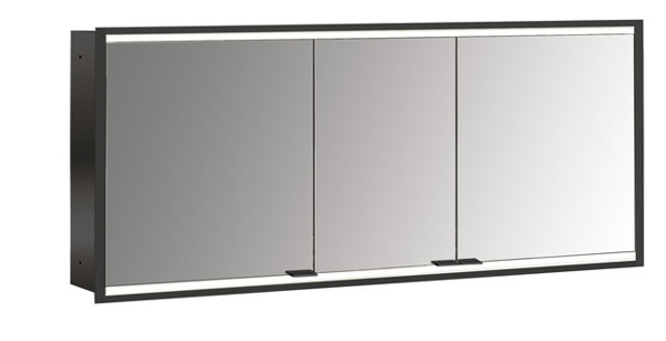 Emco prime 2 Facelift Lichtspiegelschrank, 1400 mm, 3 Türen, Unterputzmodell, 9497, Farbe: schwarz/spiegel von Emco