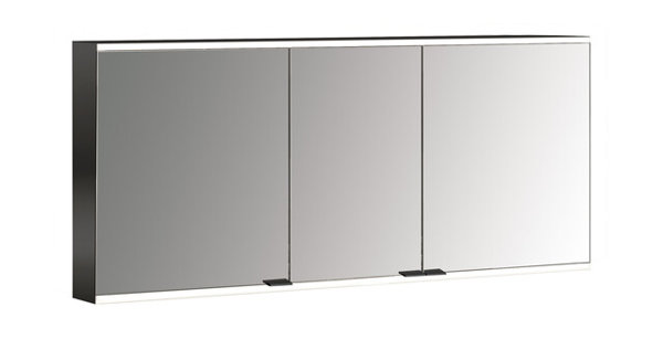 Emco prime 2 Facelift Lichtspiegelschrank, 1400 mm, 3 Türen, mit verspiegelten Seitenwänden, Aufputzmodell, 9497, Farbe: schwarz/spiegel von Emco