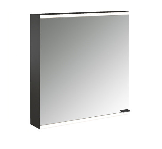 Emco prime 2 Facelift Lichtspiegelschrank, 600 mm, 1 Tür, Anschlag links, mit verspiegelten Seitenwänden, Aufputzmodell, 9497, Farbe: schwarz/spiegel von Emco