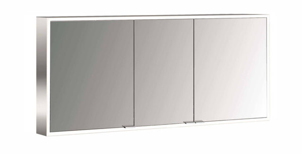 Emco prime Facelift Lichtspiegelschrank, 1400 mm, 3 Türen, mit verspiegelten Seitenwänden, Aufputzmodell, 9497, Farbe: aluminium/weiss von Emco