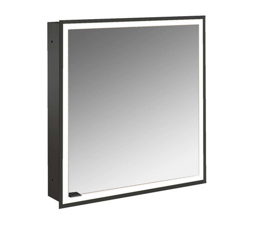 Emco prime Facelift Lichtspiegelschrank, 600 mm, 1 Tür, Anschlag rechts, Unterputzmodell, 9497, Farbe: schwarz/spiegel von Emco
