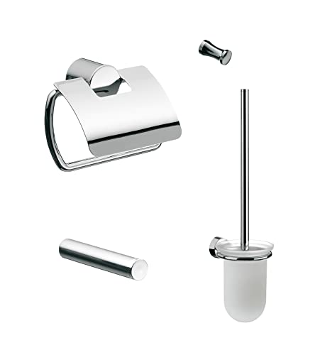 Emco rondo 2 WC-Set chrom, bestehend aus Papierhalter mit Deckel, Reserverollenhalter, Bürstengarnitur und Haken, chrom von Emco