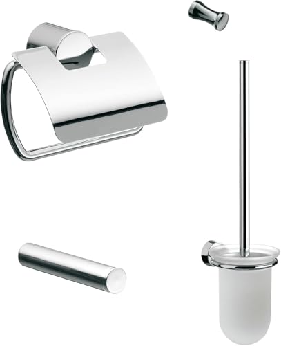 Emco rondo 2 WC-Set chrom, bestehend aus Papierhalter mit Deckel, Reserverollenhalter, Bürstengarnitur und Haken, chrom von Emco