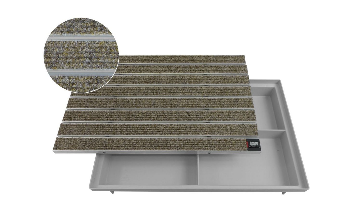 Fußmatte EMCO 60x40cm Eingangsmatte DIPLOMAT Large Rips sand 22mm + ACO Bodenwanne Fußmatte Türmatte Abstreifer Fußabtreter, Emco, rechteckig, Höhe: 75 mm, für den Innenbereich und überdachten Außenbereich von Emco