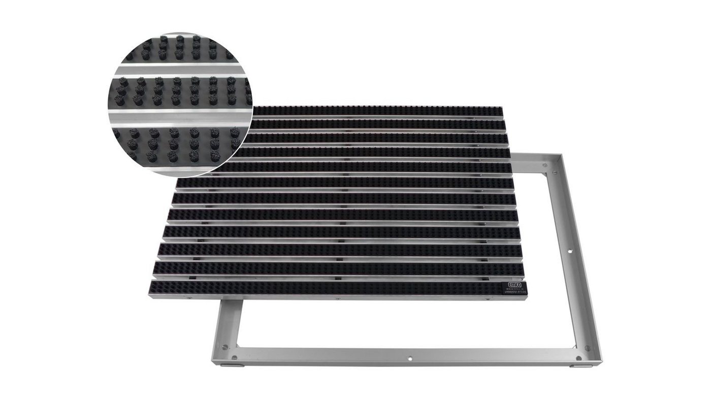 Fußmatte Emco Eingangsmatte DIPLOMAT + Rahmen 25mm Aluminium, Bürsten Schwarz, Emco, rechteckig, Höhe: 25 mm, Größe: 750x500 mm, für Innen- und Außenbereich von Emco