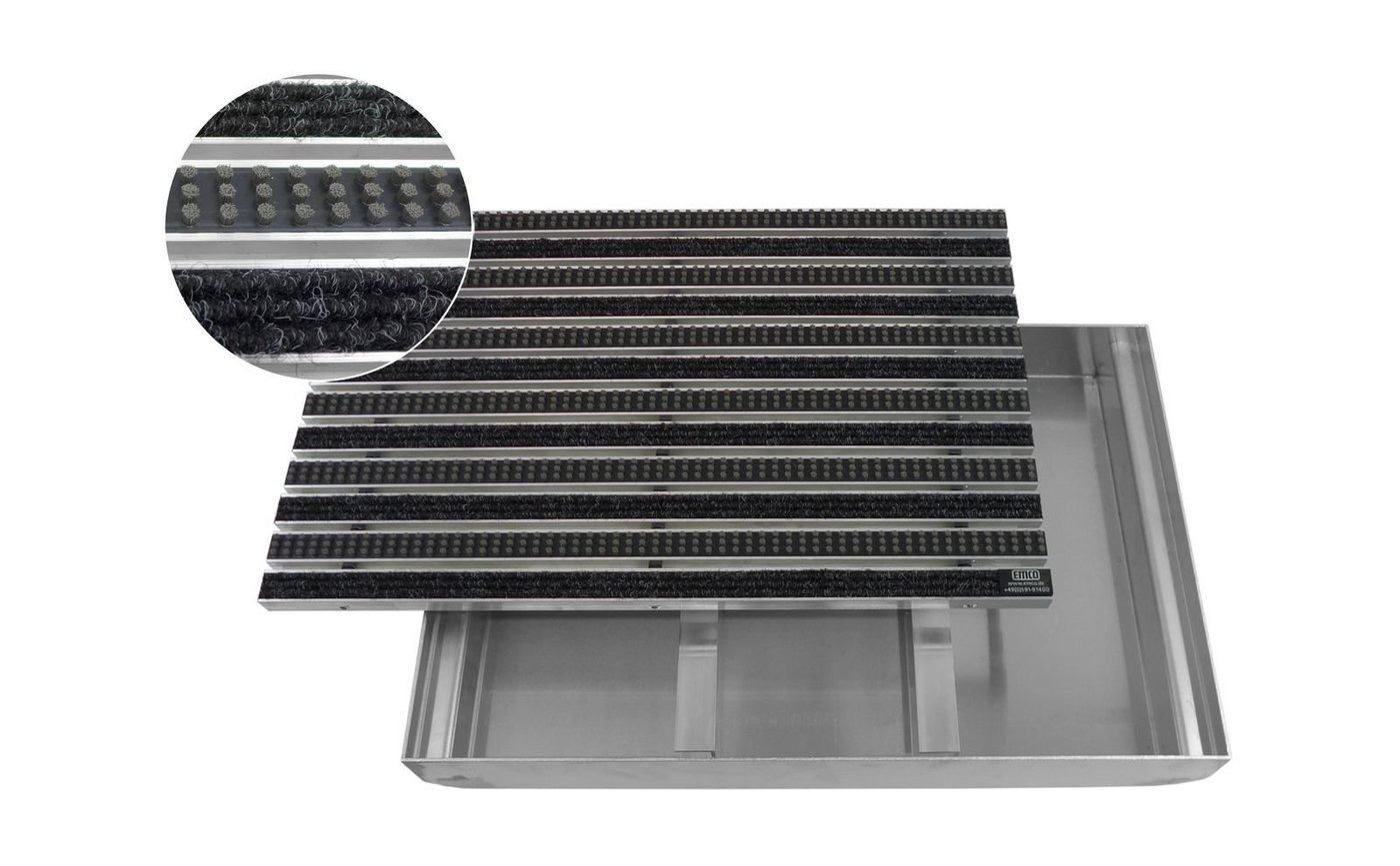 Fußmatte EMCO Eingangsmatte DIPLOMAT Rips anthrazit Cassettenbürste grau mit ALU Bodenwanne Schuhabstreifer, Emco, rechteckig, Höhe: 80 mm, für den Innen /- und Außenbereich von Emco