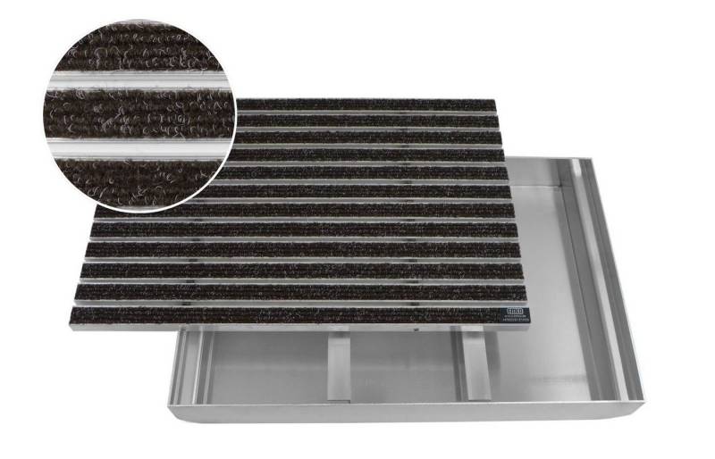 Fußmatte Emco Eingangsmatte DIPLOMAT + Bodenwanne 80mm Aluminium, Rips Braun, Emco, rechteckig, Höhe: 80 mm, Größe: 600x400 mm, für Innen- und überdachten Außenbereich von Emco