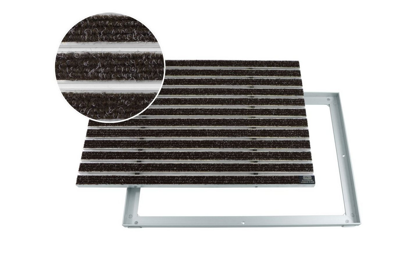 Fußmatte Emco Eingangsmatte DIPLOMAT + Rahmen 25mm Aluminium, Rips Braun, Emco, rechteckig, Höhe: 25 mm, Größe: 600x400 mm, für Innen- und überdachten Außenbereich von Emco
