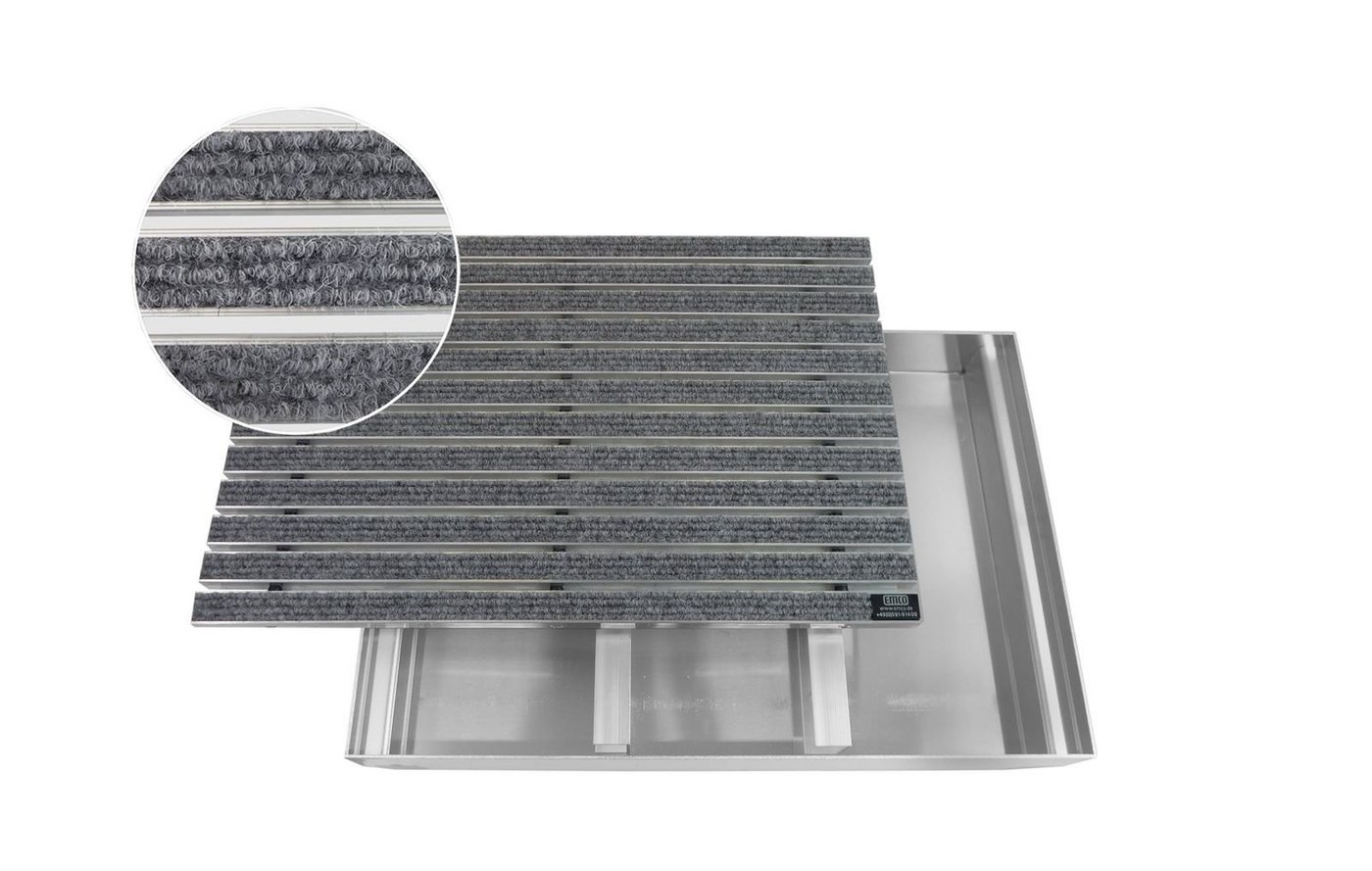 Fußmatte Emco Eingangsmatte DIPLOMAT + Bodenwanne 75mm Aluminium, Rips Hellgrau, Emco, rechteckig, Höhe: 75 mm, Größe: 600x400 mm, für Innen- und überdachten Außenbereich von Emco
