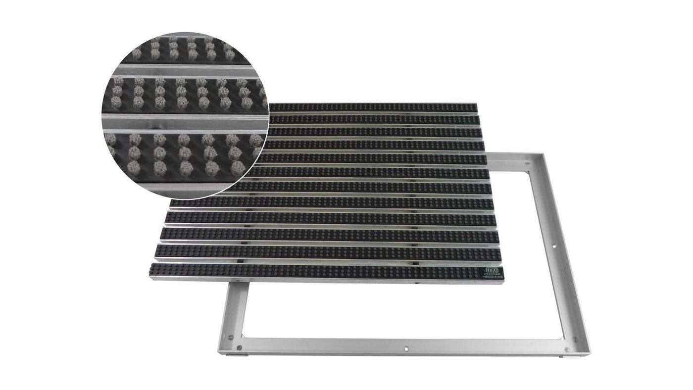 Fußmatte Emco Eingangsmatte DIPLOMAT + Rahmen 25mm Aluminium, Bürsten Grau, Emco, rechteckig, Höhe: 25 mm, Größe: 600x400 mm, für Innen- und Außenbereich von Emco