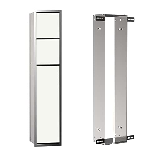 EMCO Asis 150 Unterputz-Schrankmodul, Badezimmerschrank als Toilettenpapierhalter & Klobürstenhalter mit extra Fach, Hochschrank mit "Push to Open"-Funktion, inkl. Einbaurahmen, optiwhite von Emco