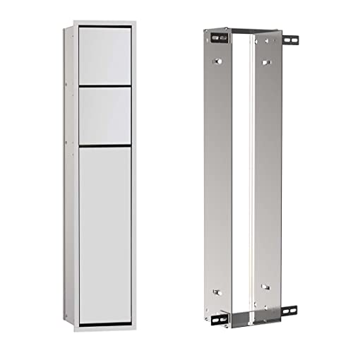Emco ASIS 150 Unterputz-Schrankmodul, Badezimmerschrank als Toilettenpapierhalter & Klobürstenhalter mit extra Fach, Hochschrank mit Push to Open-Funktion, inkl. Einbaurahmen, Silber, 809 mm von Emco