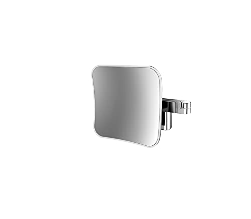 emco Evo LED Kosmetik- und Rasierspiegel am Doppelgelenkarm, eckiger Kosmetikspiegel mit Beleuchtung zur Wandmontage, dimmbarer Vergrößerungsspiegel (5-fach) von Emco