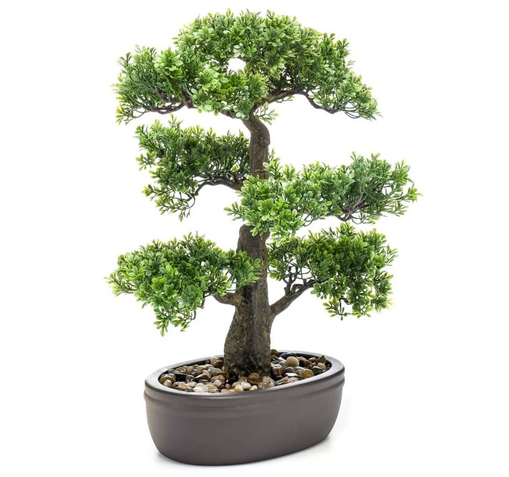 Kunstrasen Künstliches Mini-Bonsai Ficus in Brauner Schale 43 cm, Emerald, Höhe: 43 mm von Emerald