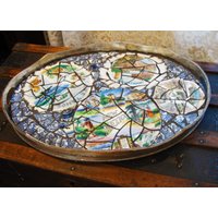 Verkauft Mosaik Reise Souvenir Geschirr - Antikes Cheltenham Silber Tablett von EmeraldeEnterprises