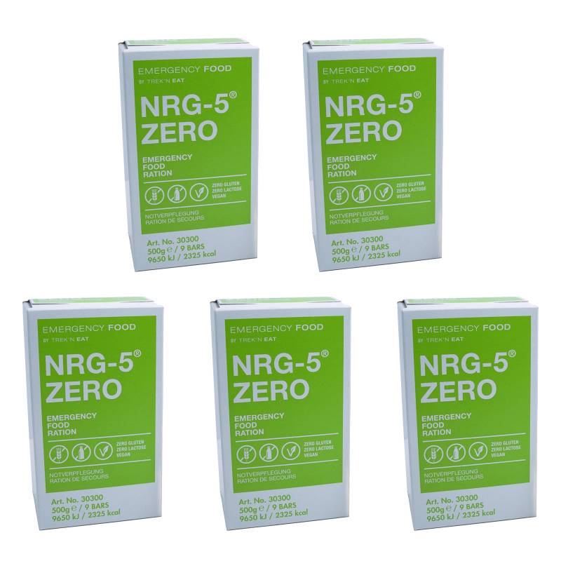 EMERGENCY FOOD 5 x NRG-5 ZERO Trekking Nahrung Not Ration Essen Glutenfrei Vegan von Emergency Food