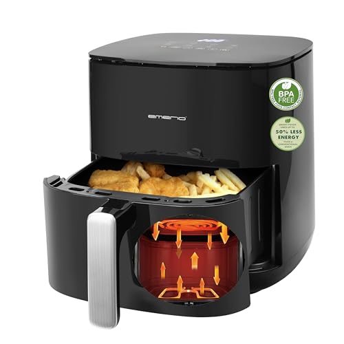 EMERIO Heißluftfritteuse mit 5L XL Volumen | für bis zu 4 Personen geeignet | neue Technologie: zwei Heizelemente aus Edelstahl (oben+unten) | 8 Automatikprogramme | BPA-frei | 2000W | AF-131797.1 von Emerio