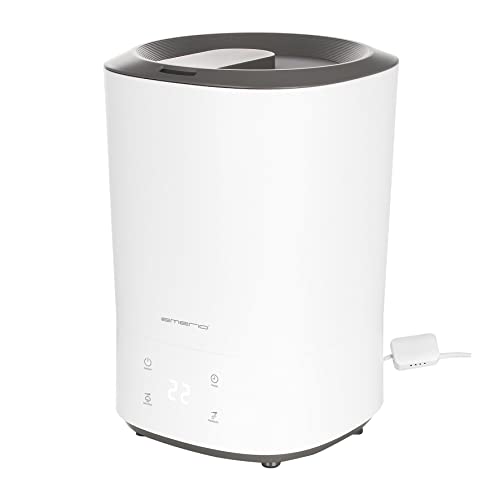 EMERIO Ultraschall Luftbefeuchter mit tauschbarem Wasserfilter, Aromafunktion, Display, 3 Geschwindigkeiten und super einfacher Nach-Befüllung von oben, ultraleise 35db, für Räume bis ca. 30m² von Emerio