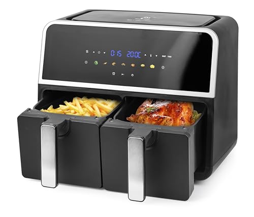EMERIO digitale DOPPEL Heißluftfritteuse | AirFryer | Frittieren mit heißer Luft ohne zusätzliches Öl | 2x 4.5L Volumen | 7 Programme | SYNC FINISH Funktion (beide gleichzeitig fertig) | AF-132833 von Emerio