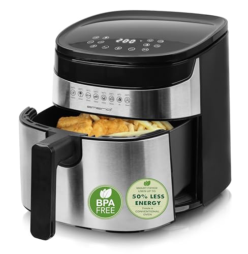 Emerio 4.5 Liter große digitale Heißluftfritteuse TOP AirFryer Frittieren ohne zusätzliches Öl 8 Automatik Programme Edelstahl INOX BPA frei schnelle Aufheizung easy to clean 1300W AF-129084… von Emerio