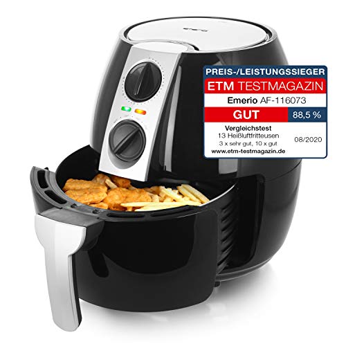 Emerio Heißluftfritteuse, Airfryer, Smart Fryer, Frittieren ohne Öl, 4,5 Liter Volumen, 1500 Watt, AF-116073,Schwarz von Emerio