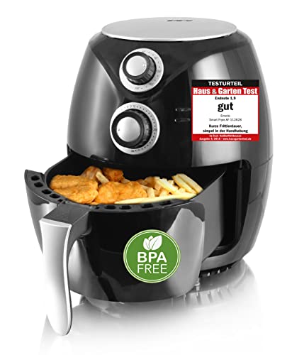 Emerio Heißluftfritteuse, Airfryer, Smart Fryer, Test "GUT", Frittieren ohne Öl, 3,6 Liter Volumen, 1400 Watt, AF-112828, Schwarz von Emerio