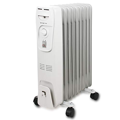 Emerio Ölradiator HO-105589, 2000 Watt, 3 Heizstufen, manueller Thermostatregler, fahrbar durch Leichtlauf Rollen, Sicherheits Kipp- und Überhitzungsschutz, optische Betriebsanzeige, Kabelaufwicklung von Emerio