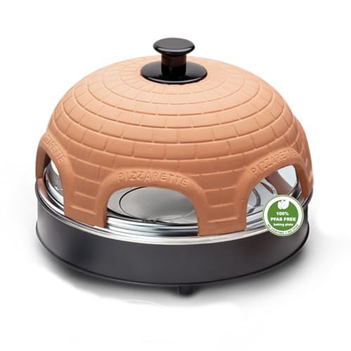 Emerio Pizzaofen, PIZZARETTE das Original, 1 handgemachte Terracotta Tonhaube, patentiertes Design, für Mini-Pizza, echter Familien-Spaß für 6 Personen, Terracotta Orange / Schwarz, PO-115984 von Emerio