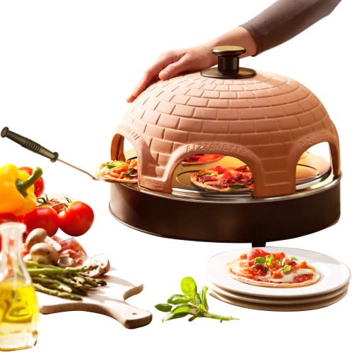 Emerio Pizzaofen PIZZARETTE das Original handgemachte Terracotta Tonhaube mit Hitzereflektor Schild patentiertes Design für Mini-Pizza Familien-Spaß für 6 Personen Funcooking Star Nr.1 | PO-115984.8 von Emerio