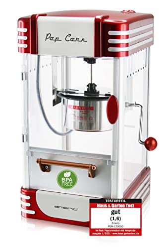 Emerio Popcornmaschine POM-120650, antihaftbeschichteter Behälter auch für süßes oder salziges Popcorn geeignet, 360 Watt, groß von Emerio
