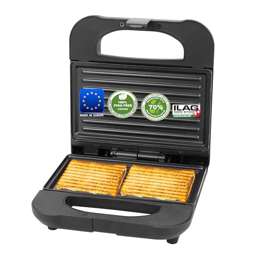 Emerio Sandwichmaker Paninigrill | MADE IN EUROPE | BPA- & PFAS-freie Antihaftbeschichtung von ILAG (Xeradur 2) | hergestellt aus ca. 70% recyceltem Kunststoff - sehr nachhaltig | 700W | ST-130038 von Emerio