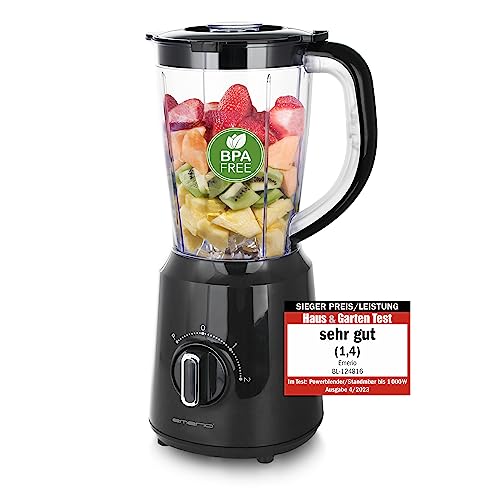 Emerio Standmixer BPA frei Crush Ice Funktion 1.5l Behälter 2 Geschwindigkeiten + Pulse Funktion Messereinheit aus Edelstahl Sicherheitsschalter geschirrspülgeeignet 500 Watt BL-12816.8 Schwarz von Emerio