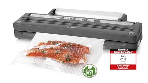 Emerio Vakuumierer mit TOP Ausstattung - Vakuumiergerät inkl. 3m Folienrolle + 5 St. Beutel (20x30cm) - mit Folienrolle-Aufhängung + Cutter - für Folienbeutel bis max. 30cm Breite geeignet - 120 Watt von Emerio