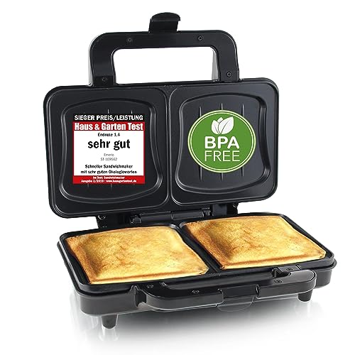 Emerio XXL Sandwichtoaster für alle Toastgrößen geeignet, BPA frei, große Muschelform, leicht zu reinigen, Käse läuft nicht aus, PREIS-/LEISTUNGSSIEGER Haus & Garten Test 03/2019, 900 Watt von Emerio