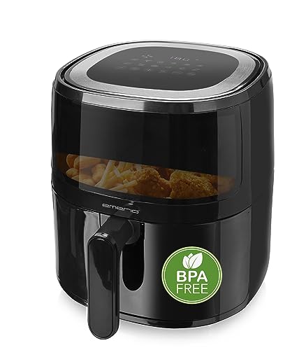 Emerio digitale Heißluftfritteuse mit Sichtfenster AirFryer, Frittieren ohne zusätzliches Öl, 5 Liter Volumen, 12 Automatik Programme, Cool Touch, BPA frei, schnelle Aufheizung, 1500 Watt, AF-129329.3 von Emerio