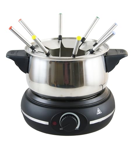 Emerio elektrisches Fondue Set für bis zu 8 Personen | nutzbar als Öl-, Brühe-, Schoko oder Käse-Fondue | inkl. 8 Fonduegabeln | stufenloser Thermostat | Edelstahltopf mit Spritzschutz | 1500 Watt von Emerio