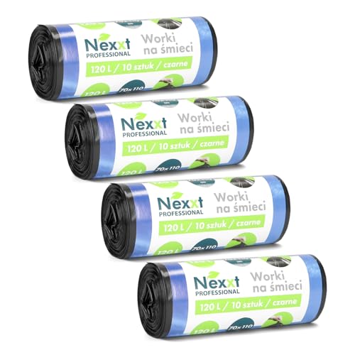 Emerson 40 reißfeste Müllsäcke | extra starke Abfallsäcke | 4er Pack Schwarz Rollen | 120L Fassungsvolumen 70x110 cm | stabile Müllbeutel aus umweltfreundlicher Recyclingfolie von Emerson