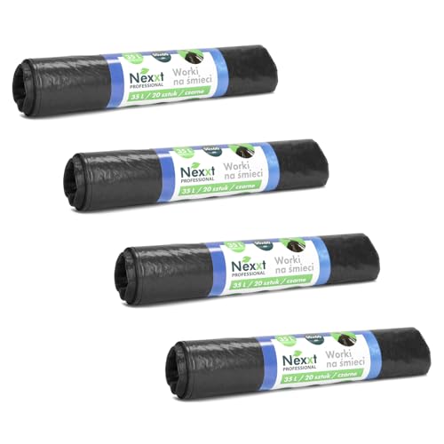 Emerson 80 reißfeste Müllsäcke | extra starke Abfallsäcke | 4er Pack Schwarz Rollen | 35L Fassungsvolumen 50x60 cm | stabile Müllbeutel aus umweltfreundlicher Recyclingfolie von Emerson