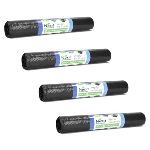 Emerson 80 reißfeste Müllsäcke | extra starke Abfallsäcke | 4er Pack Schwarz Rollen | 60L Fassungsvolumen 60x80 cm | stabile Müllbeutel aus umweltfreundlicher Recyclingfolie von Emerson