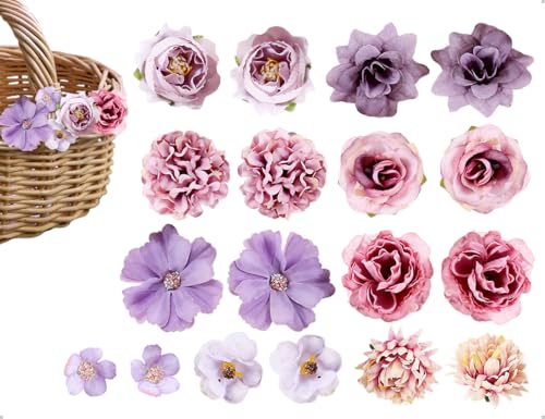 Emezddo 20 Stück Kunstblumen,Mix Künstliche Blumenköpfe zum Basteln,verwendet für Hochzeit Party Home DIY Crafts Fotoalbum Scrapbooking Girlanden Deko(Lila) von Emezddo