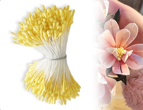 Emezddo 380 Stück Pfeifenreiniger,Künstliche Blumen Staubblatt,Pfeifenreiniger zum Basteln mit Zwei Perlen Köpfen,verwendet für DIY Handwerksprojekt(Gelb) von Emezddo
