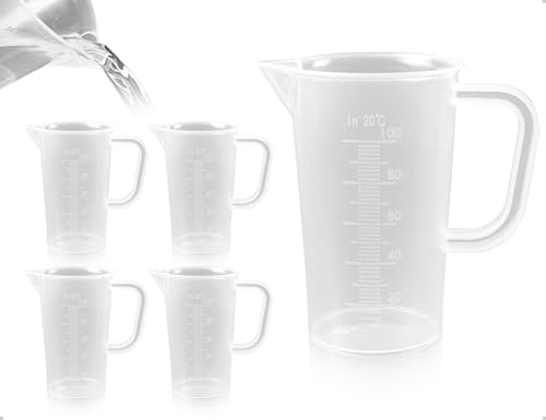 Emezddo 4 Stück Messbecher,Kunststoff Klein Dosierhilfe,Mini Präzisions Transparent Dosierbecher mit Griff und Waage,verwendet für Labor Waschmittel Küche Backen Bars Restaurants(100 ml) von Emezddo