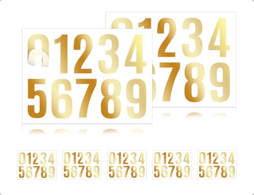 Emezddo 5 Blatt Zahlen Aufkleber,Selbstklebendes Wasserdichte Nummern Aufkleber,0–9 Reflektierende Vinyl Klebezahlen,verwendet für Briefkasten Hausnummer Residenz Mülleimer(Gold,4 cm) von Emezddo