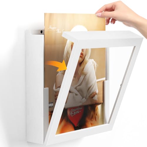 Emfogoo 1 Stück Vinyl-Schallplatte, Öffnung an der Vorderwand, Holz-Bilderrahmen, Vinyl, zum Präsentieren von Posterscheiben, zum Ausstellen von Schallplatten mit 12 x 12 cm (dickweiß) von Emfogoo
