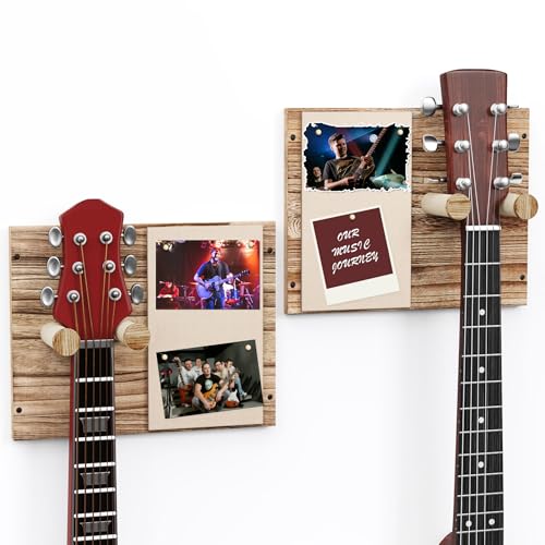 Emfogoo Gitarrenhalter für Die Wand 2 Stück, Holz Gitarren Wandhalterung, Gitarrenhaken für Gitarren aller Größen, Wandhalterung Gitarre für E-Gitarren Akustikgitarren Ukulelen Bass (Rustikal Braun) von Emfogoo