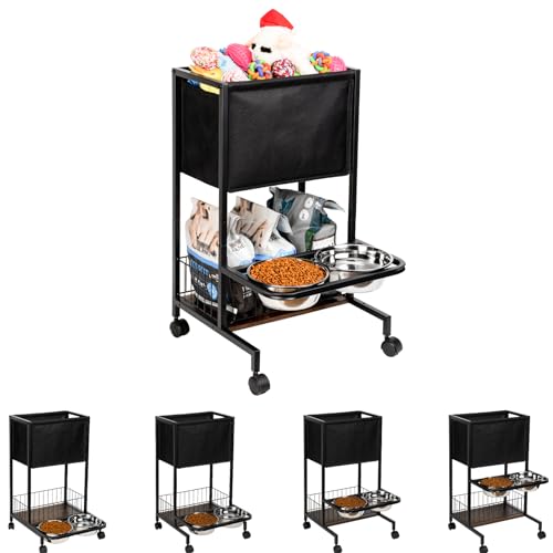 Emfogoo Hundenäpfe Erhöht Hundenapf mit Aufbewahrungsbox, 4 Höhenverstellbar Fressnapf Hund für Kleine Mittlere Große Hunde, mit 2 x 1500ml Edelstahlnäpfen, Futter- und Wassernapf für Haustiere von Emfogoo